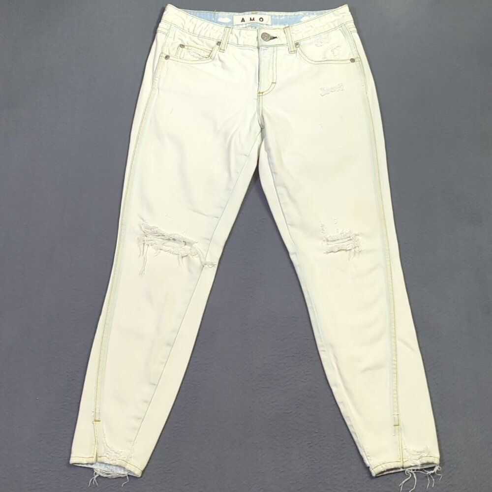 AMO Jeans Women's 26 White Twist Moon Destroy Denim